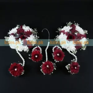 White And Maroon Daisy Flowers Jewelry Complete Set - Kalee کلی