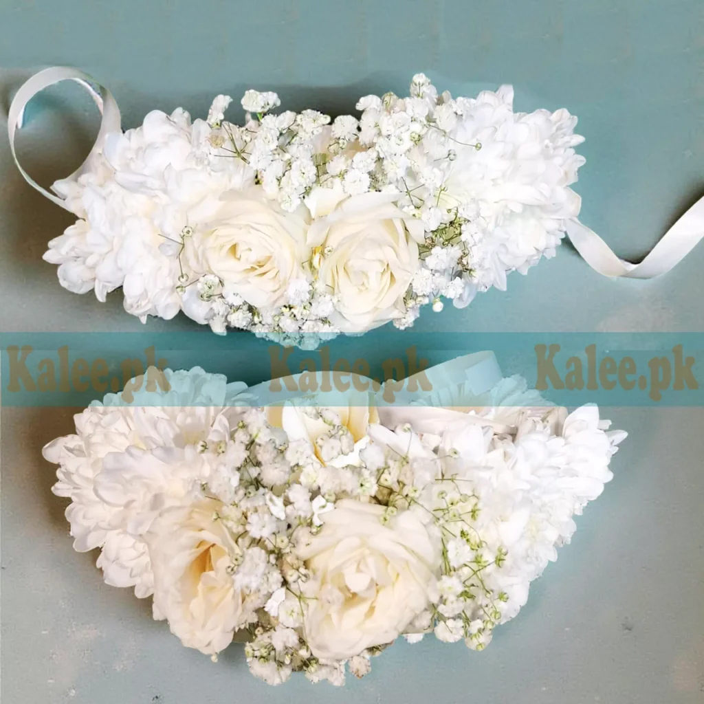 White Roses & Baby's Breath Ribbon Kangan Gajre – Kalee کلی