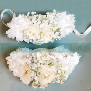 White Roses & Baby's Breath Ribbon Kangan Gajre – Kalee کلی