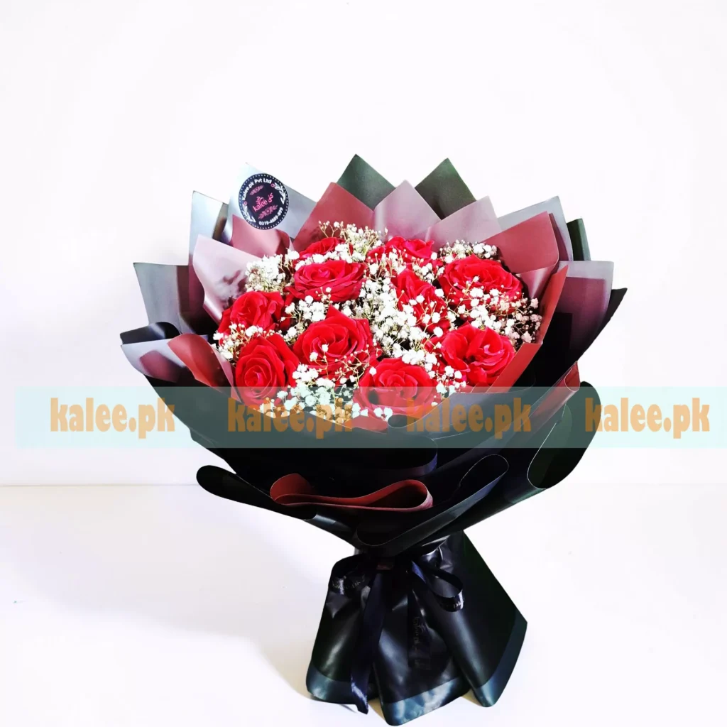 Imported Bouquet With Red Roses & Baby's Breath - Kalee کلی