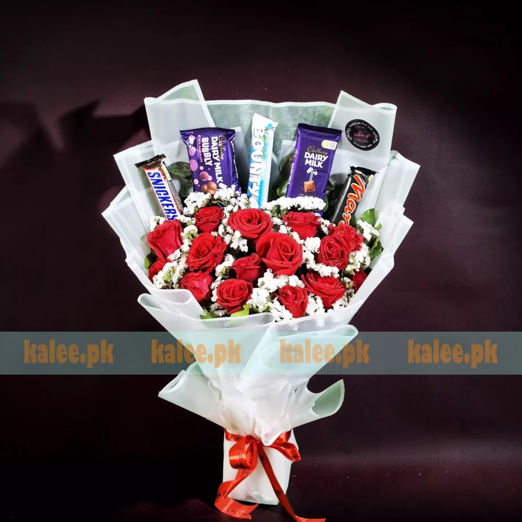 Bouquet With Mixed Chocolates And Flowers - Kalee کلی